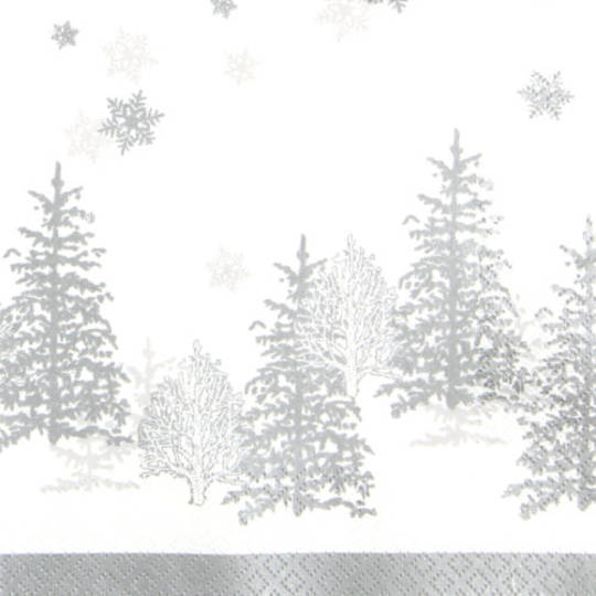 Cocktail Paper Napkins 25cm, Silver Trees & Snowflakes